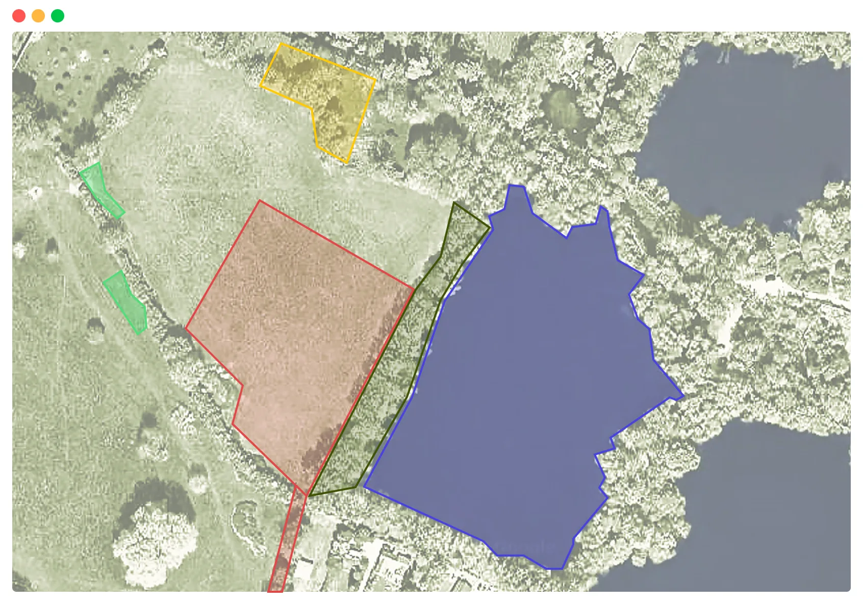 Aerial view of a site near Pulborough with ecological survey area overlays